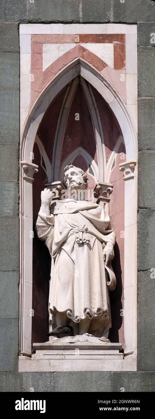 The Bearded Prophet by Nanni di Bartolo, Campanile (Bell Tower) of Cattedrale di Santa Maria del Fiore (Cathedral of Saint Mary of the Flower), Floren Stock Photo