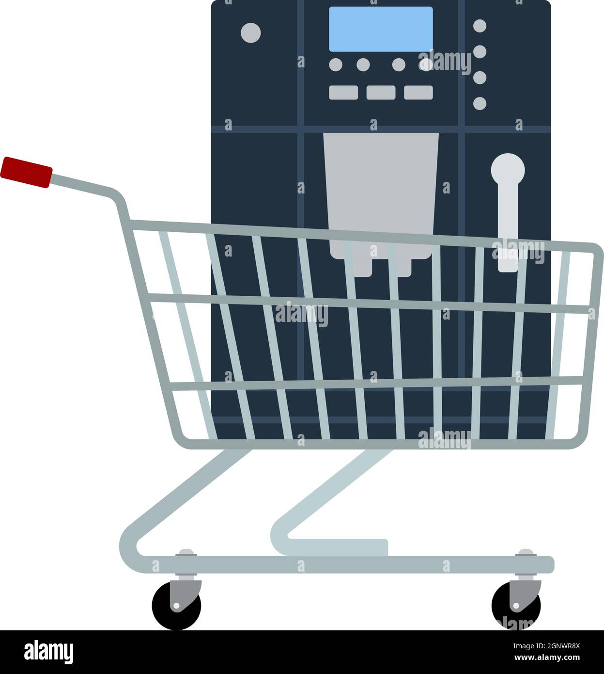 Shopping Cart With Cofee Machine Icon Stock Vector
