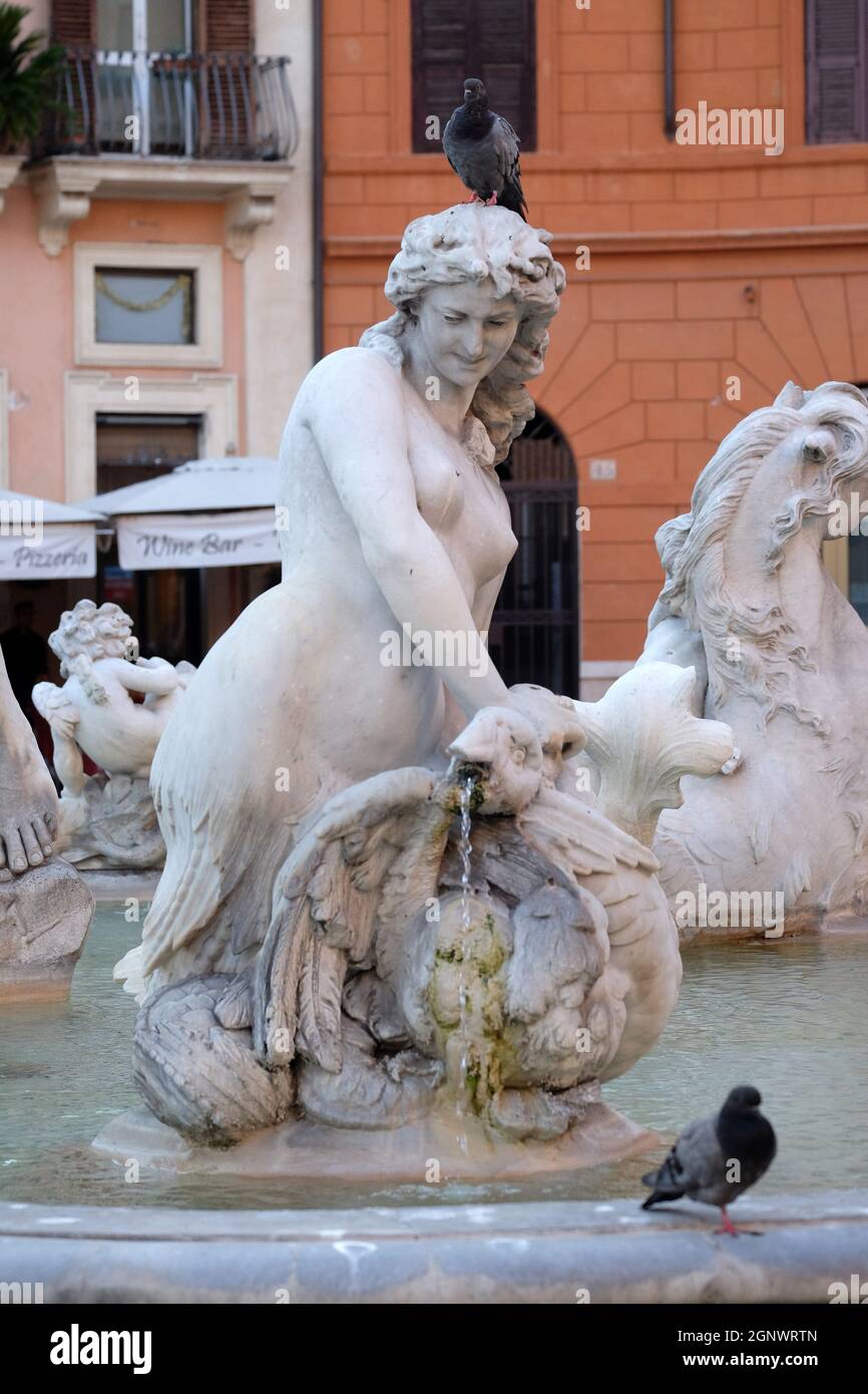 Piazza Navona, Nereid statue in the Fountain of Neptune in Rome, Italy