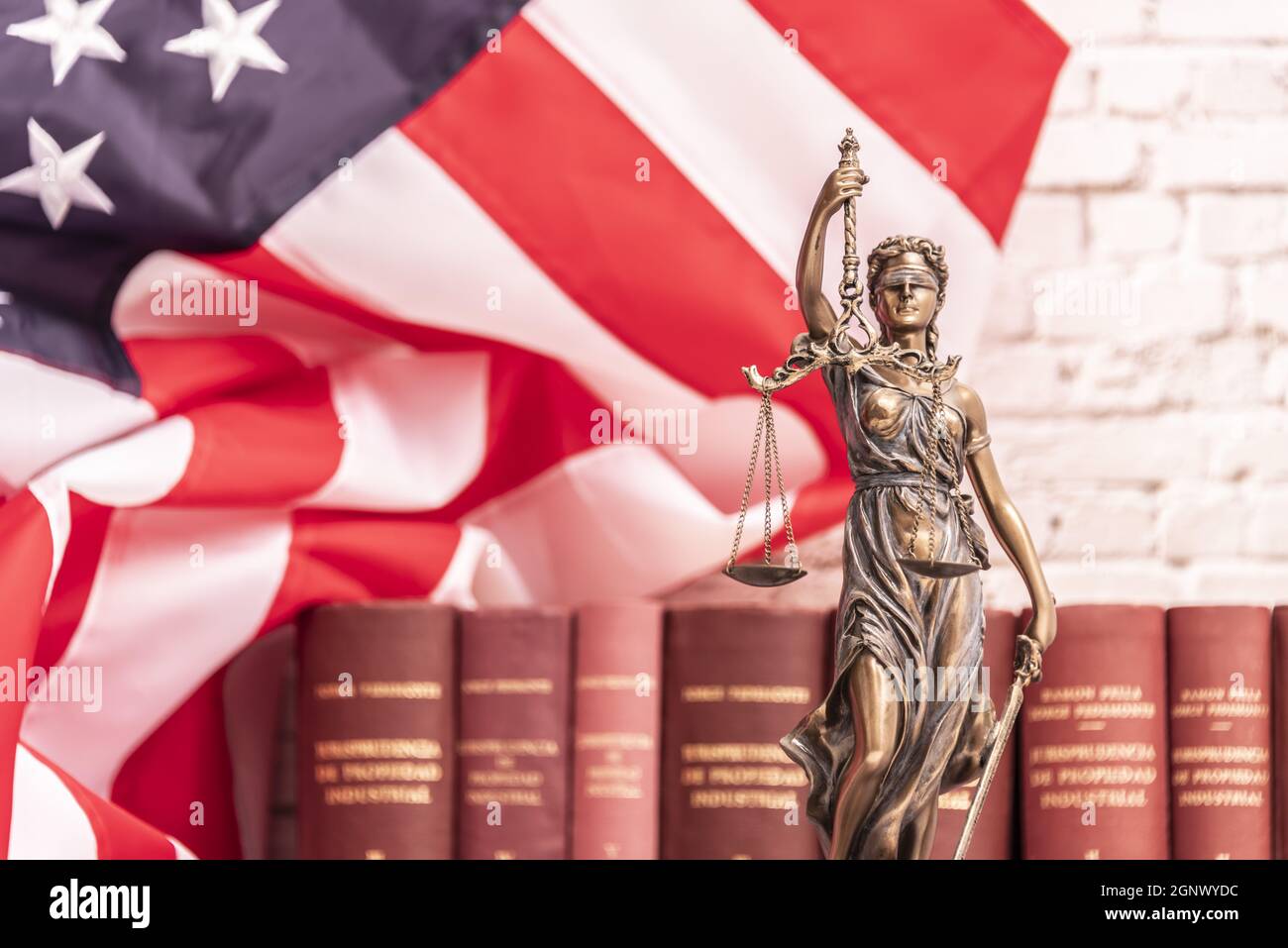 The statue of justice Themis or Iustitia, the blindfolded goddess of