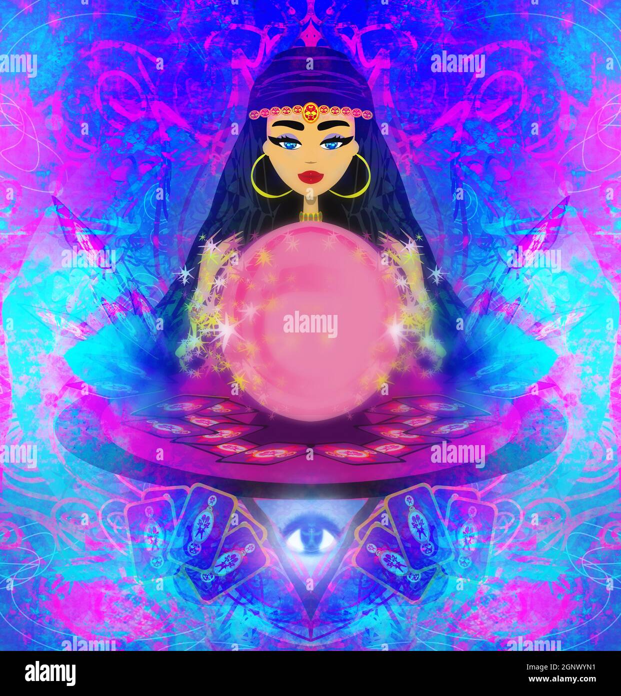 Fortune teller woman with tarot cards and a crystal ball Stock Photo Alamy