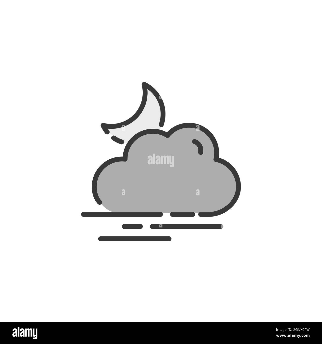Fog and moon. Filled color icon. Weather vector illustration Stock ...