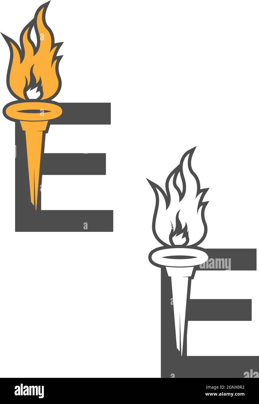 Letter E icon logo combined with torch icon design Stock Vector
