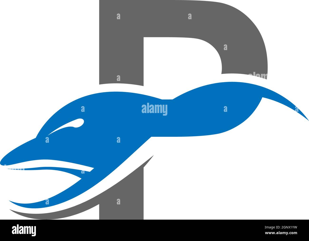 Dolphin with Letter P logo icon design concept vector template Stock Vector