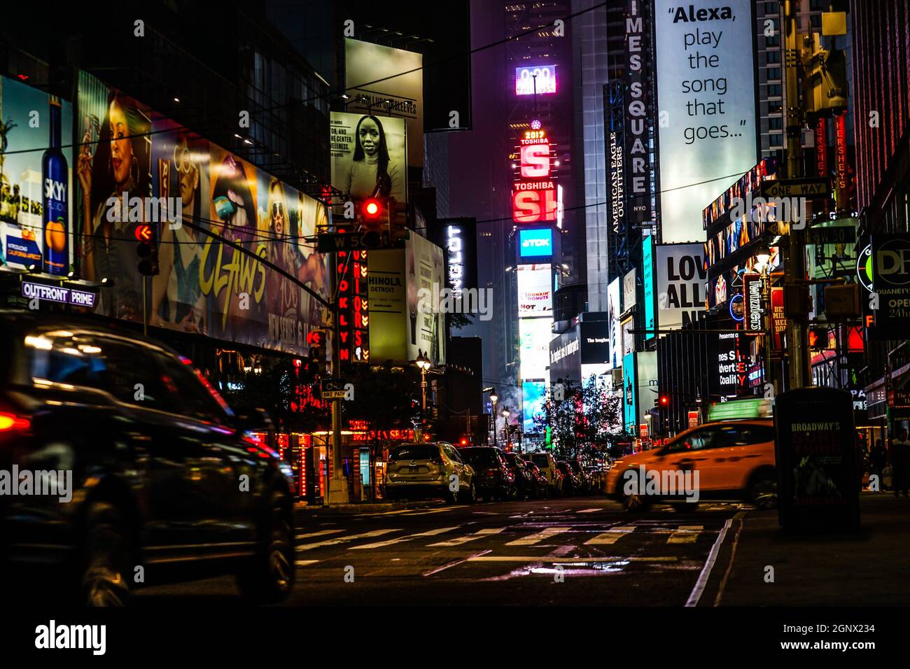 Night view of the New York Times Square (TimesSquare). Shooting Location: New York, Manhattan Stock Photo