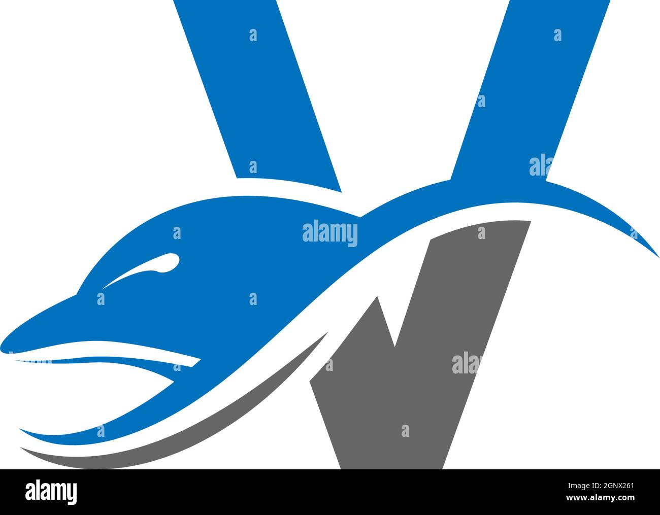 Dolphin with Letter V logo icon design concept vector template Stock Vector