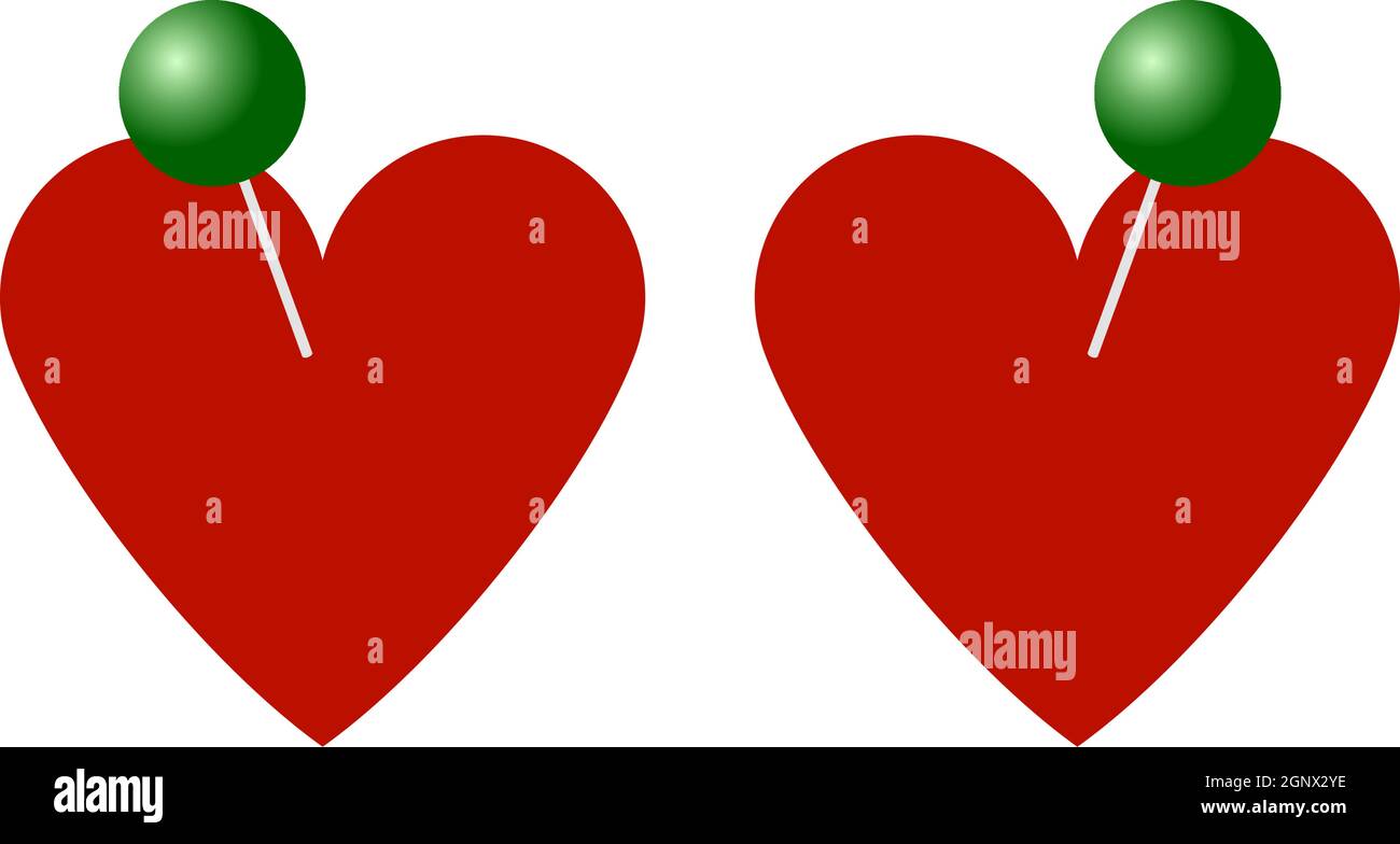 Two Valentines Heart With Pin Icon Stock Vector