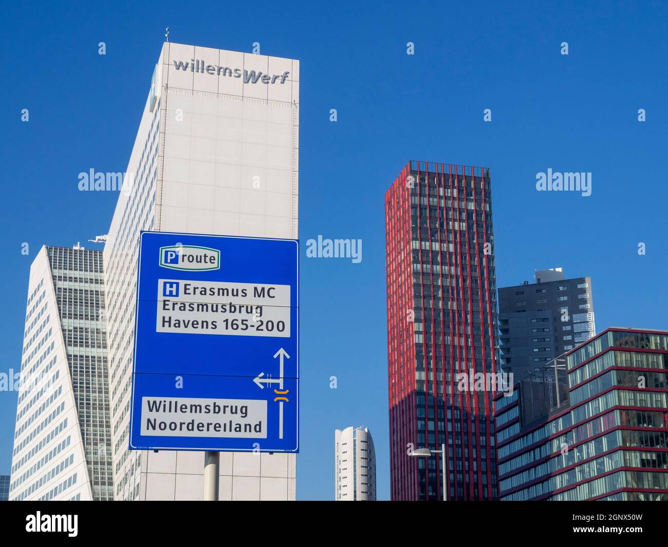 Office Building Willemswerf close to Nieuwe Maas and other Scyscrapers - Rotterdam Stock Photo