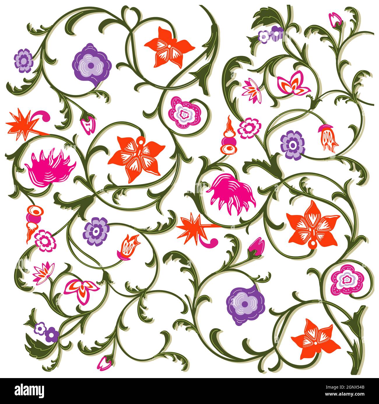 Floral pattern Bloomed, flowers isolated on white background. - vector illustration Stock Vector