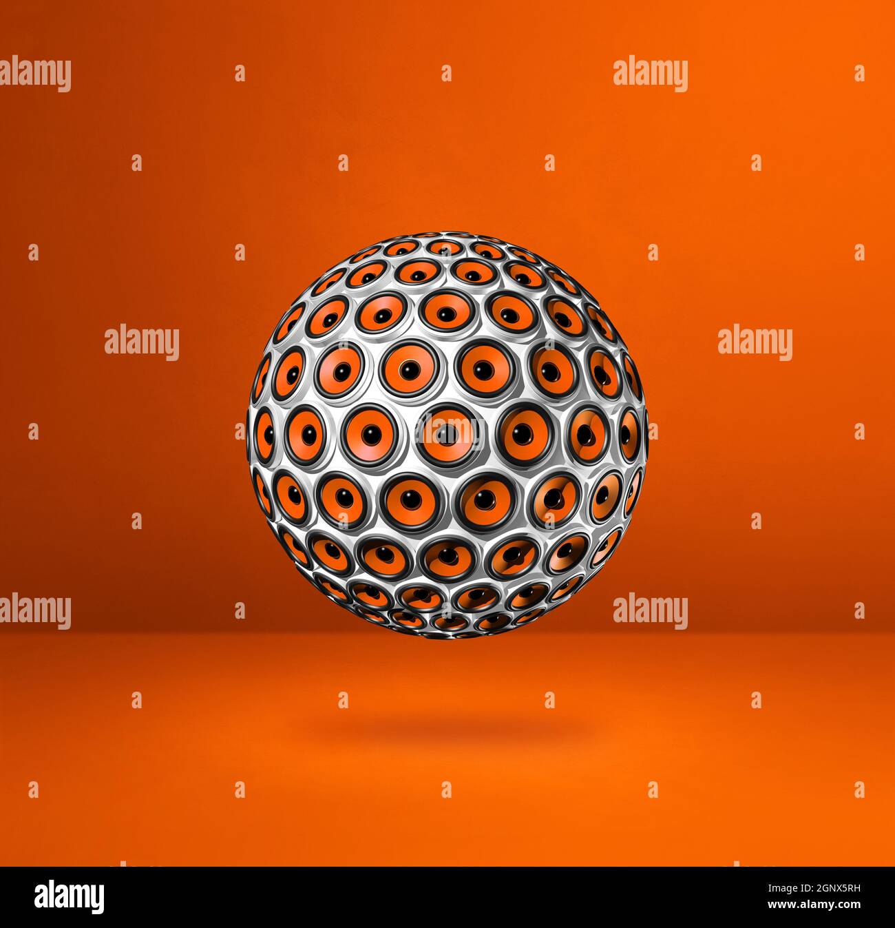 Speakers sphere isolated on a orange studio background. 3D illustration Stock Photo