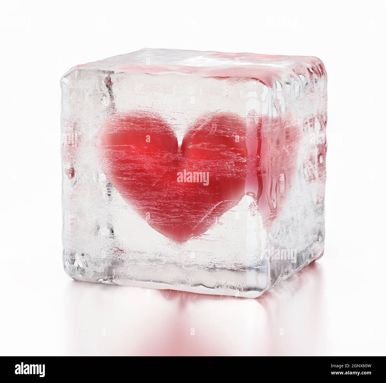 Red heart inside frozen ice cube. 3D illustration Stock Photo - Alamy
