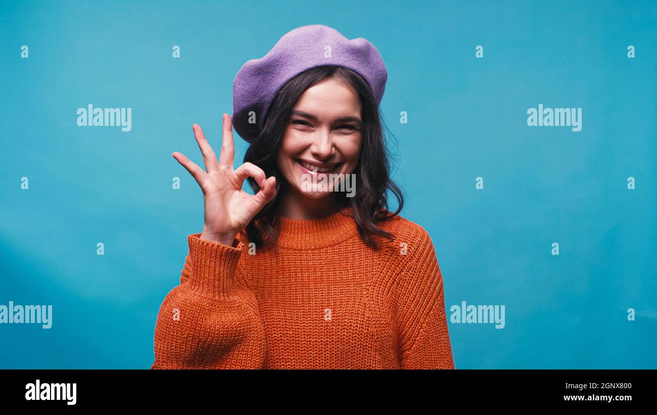 Smiling woman in beret showing hi-res stock photography and images - Alamy