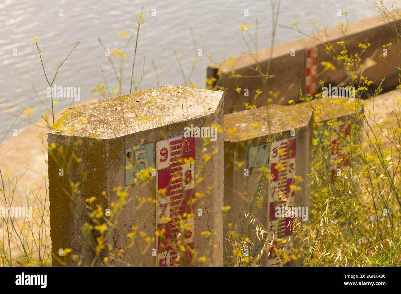 Indicator of water flow in the river Stock Photo