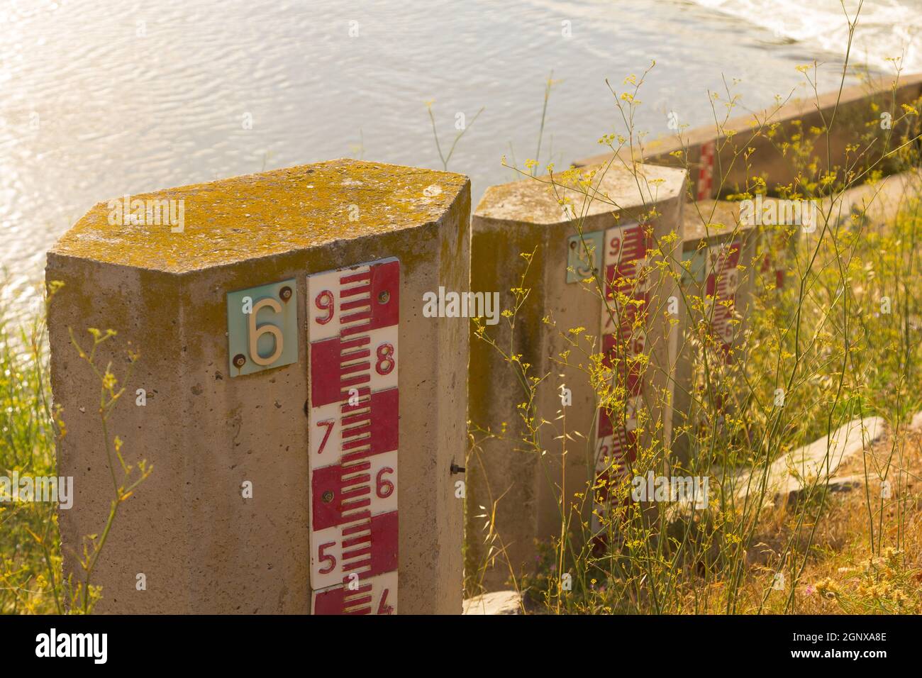 Indicator of water flow in the river Stock Photo