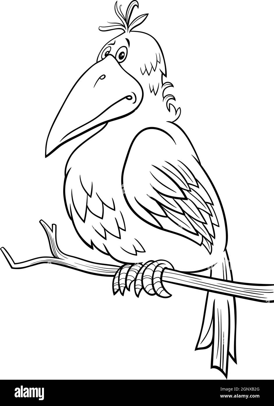 cartoon fantasy bird comic character coloring book page Stock Vector