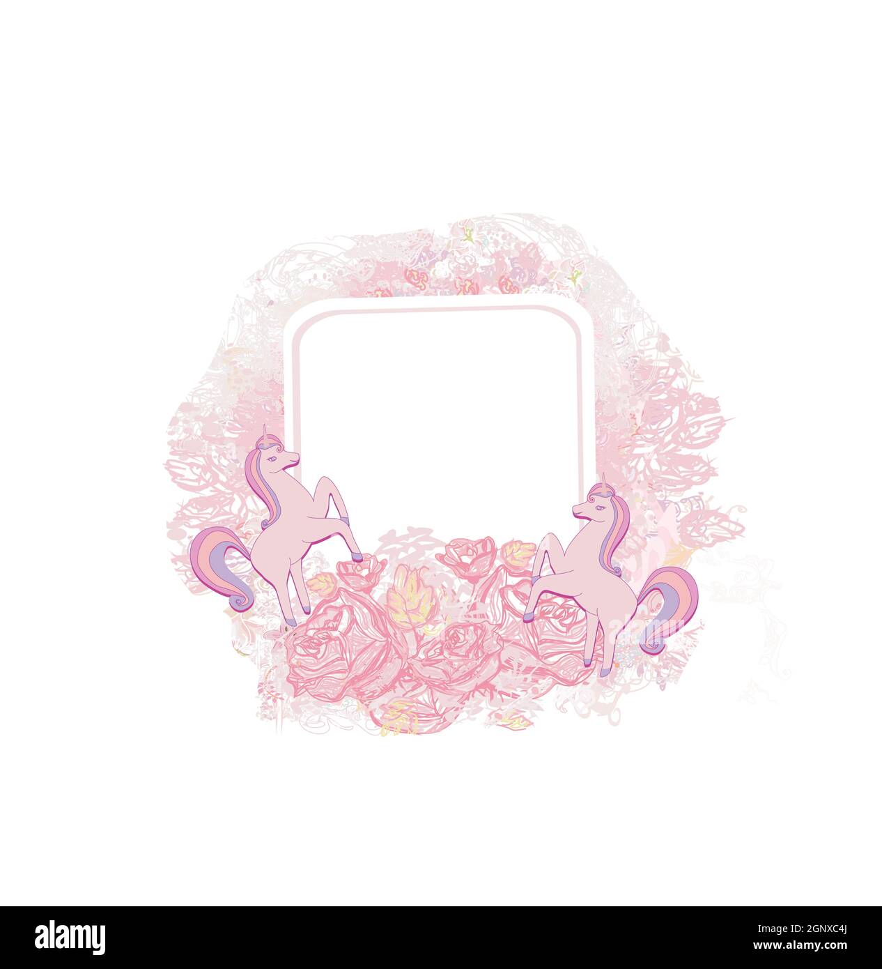decorative flower frame with beautiful unicorns Stock Vector