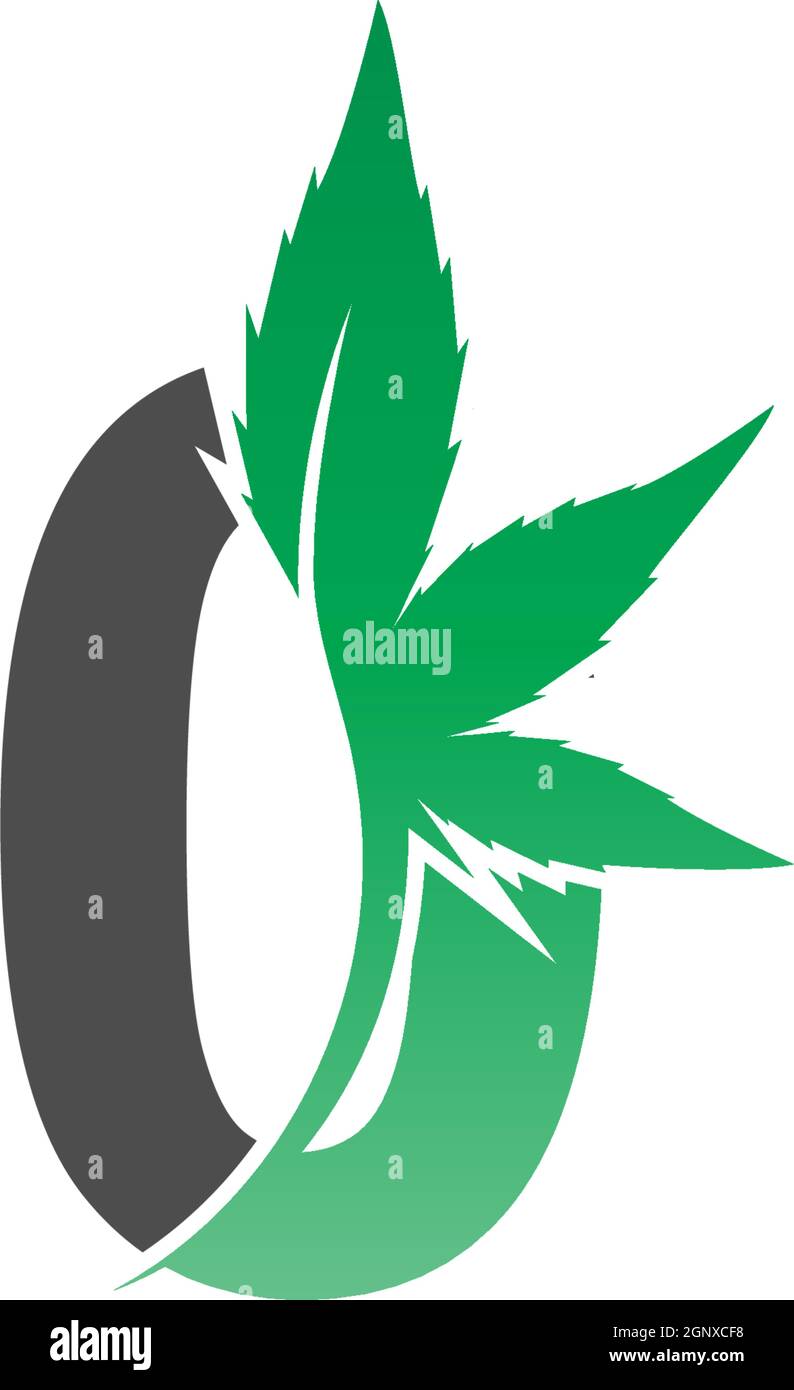 Number zero logo icon with cannabis leaf design vector Stock Vector
