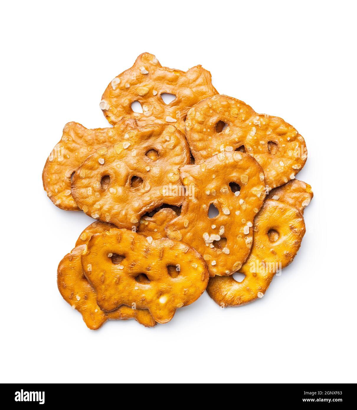 Salted mini flat pretzels isolated on white background Stock Photo Alamy