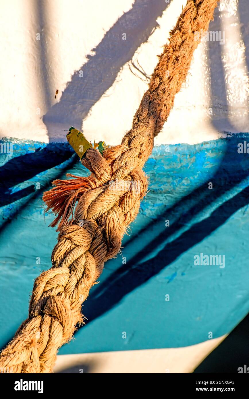 Mooring line of a trawler with knot Stock Photo Alamy