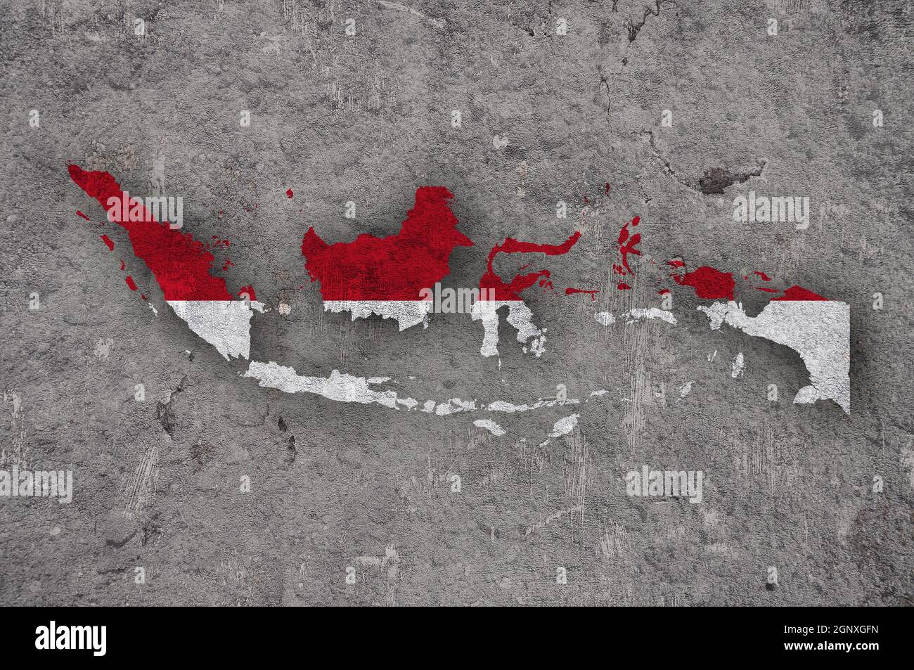 Map and flag of Indonesia on weathered concrete Stock Photo