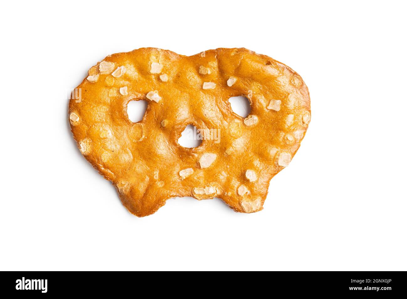 Salted mini flat pretzels isolated on white background. Stock Photo