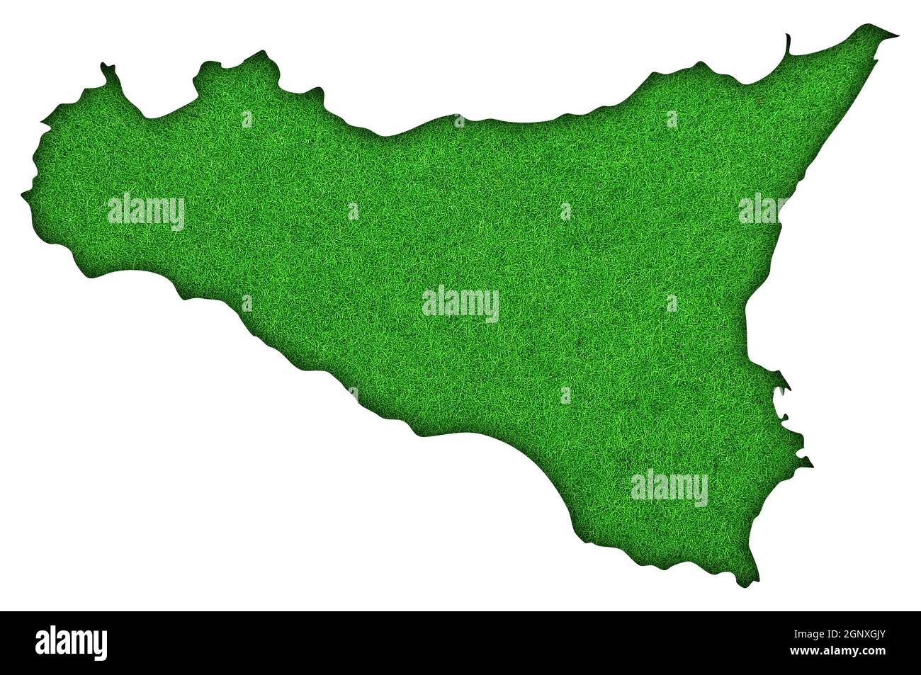 Map of Sicily on green felt Stock Photo