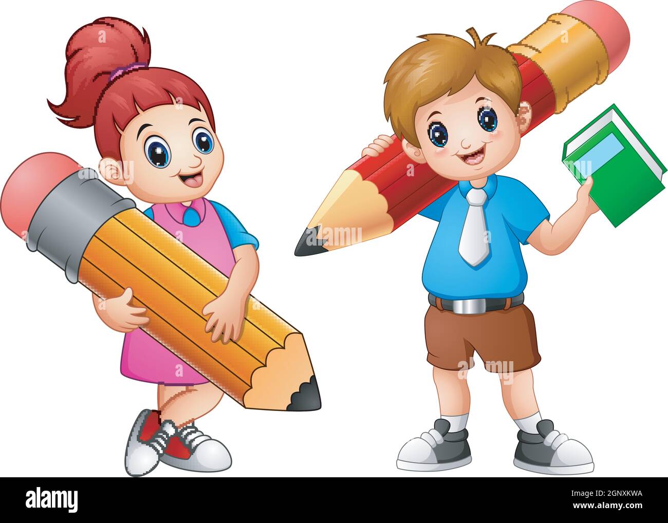 Cartoon childrens holding a pencil Stock Vector