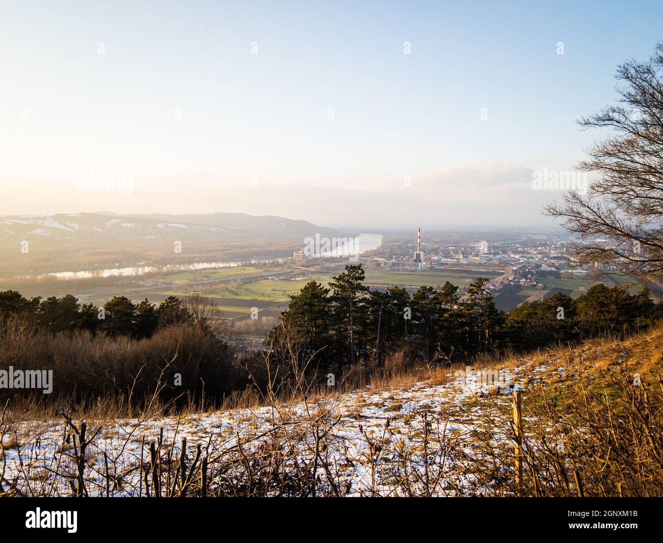 View to the city of Korneuburg in the Weinviertel region. Beautiful little town close to Vienna in Austria in Europe during winter. Stock Photo