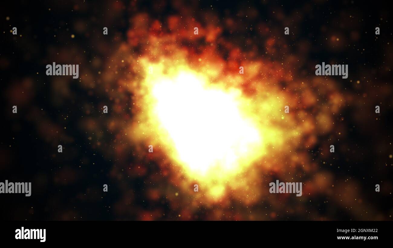 Computer generated dark background with bright fire and sparkles. 3d ...
