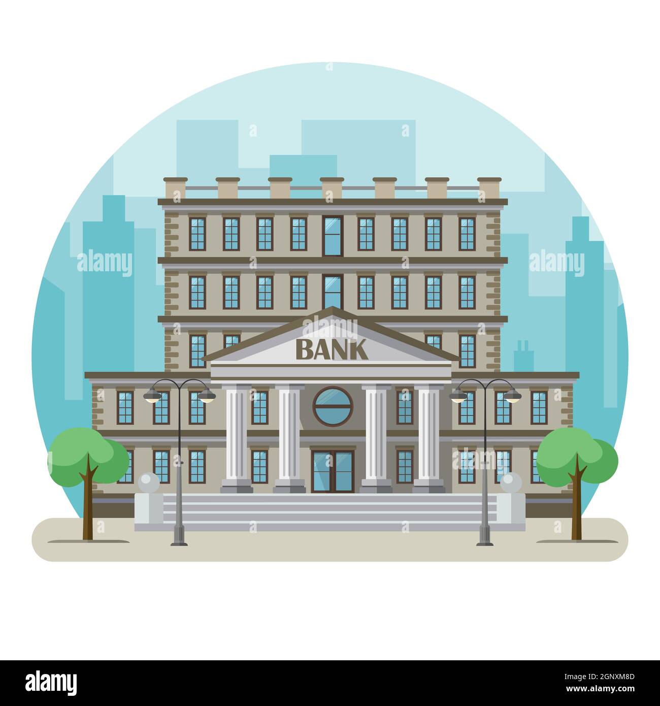 Bank building in a big city. Vector illustration Stock Vector