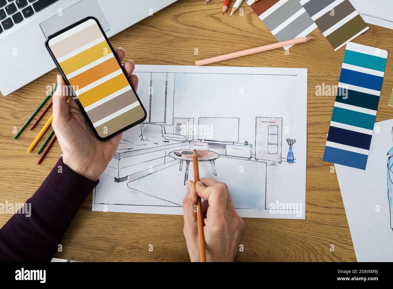 Hand Drawing Interior House Architecture Design On Paper Stock Photo