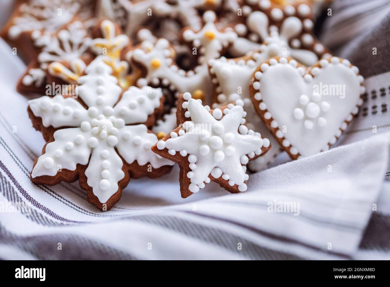 side view of gingerbread cookies on napkin Stock Photo