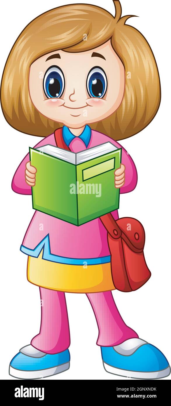 Cute girl cartoon reading a book Stock Vector