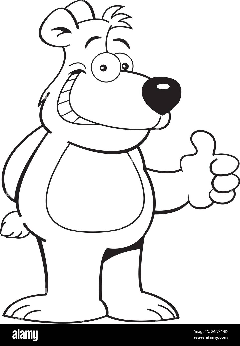 Black and white illustration of a teddy bear giving the thumbs up sign. Stock Vector