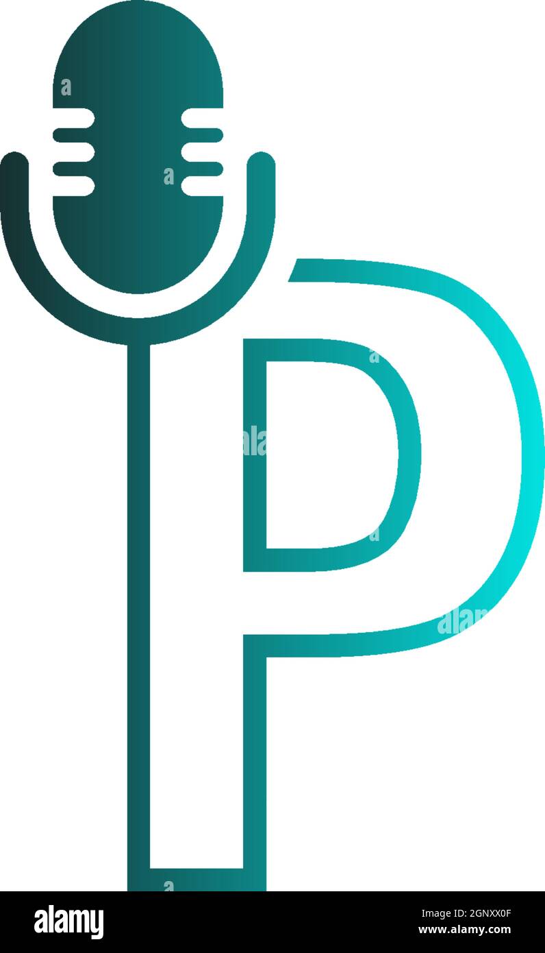 Mic, podcast combine with letters design vector icon Stock Vector