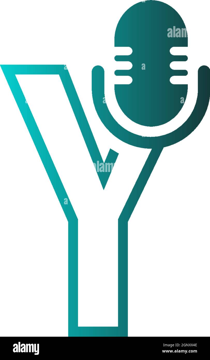 Mic, podcast combine with letters design vector icon Stock Vector