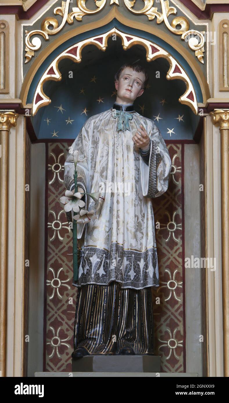 St. Aloysius statue on altar of Our Lady of Lourdes in the church of Saint Matthew in Stitar, Croatia Stock Photo