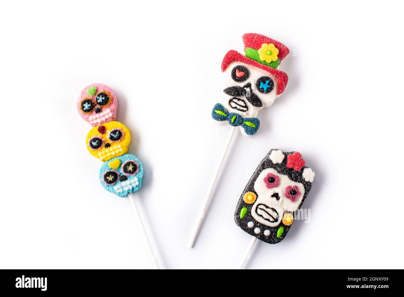 Candy skull lollipops isolated on white background Stock Photo