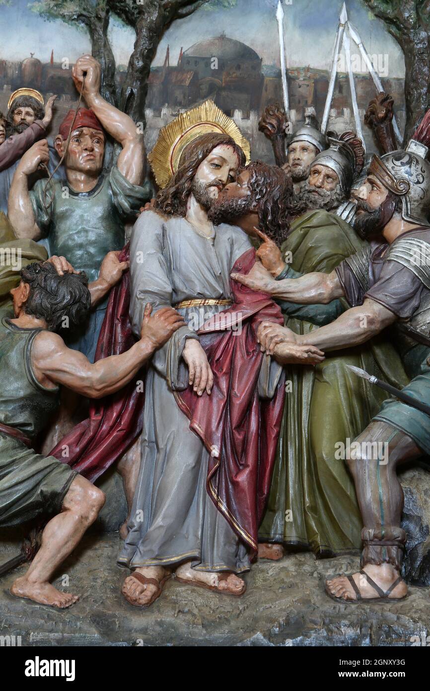 Gevangenneming van Jezus Judas betrays Christ by him to kiss