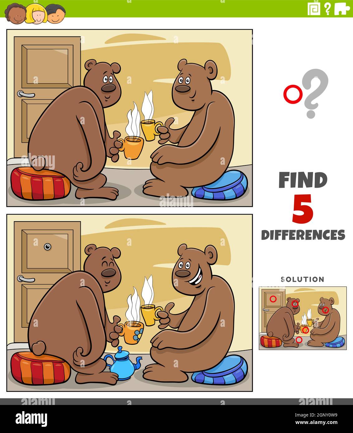 differences educational game for kids with bears drinking tea Stock ...