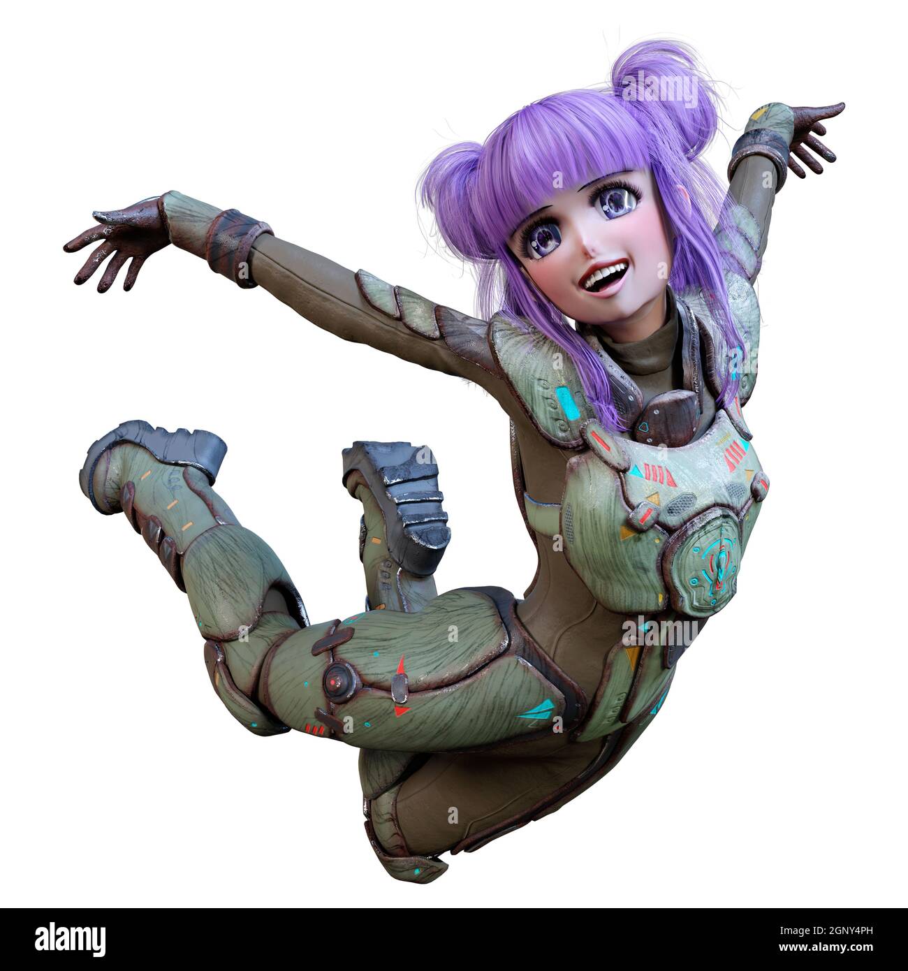 3D rendering of an anime teenager girl with purple hair in an astronaut  suit isolated on white background Stock Photo - Alamy