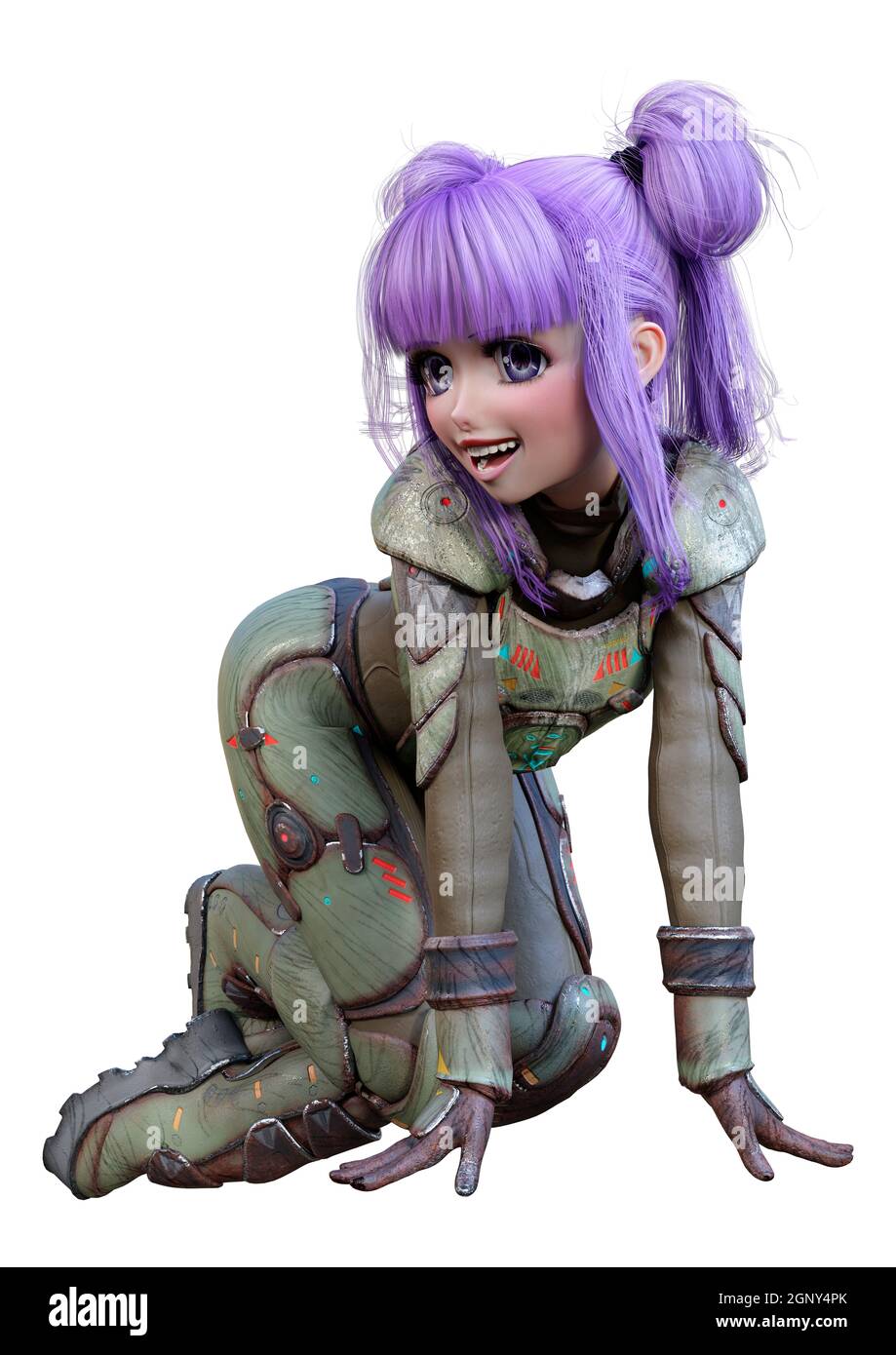 3D rendering of an anime teenager girl with purple hair in an astronaut  suit isolated on white background Stock Photo - Alamy