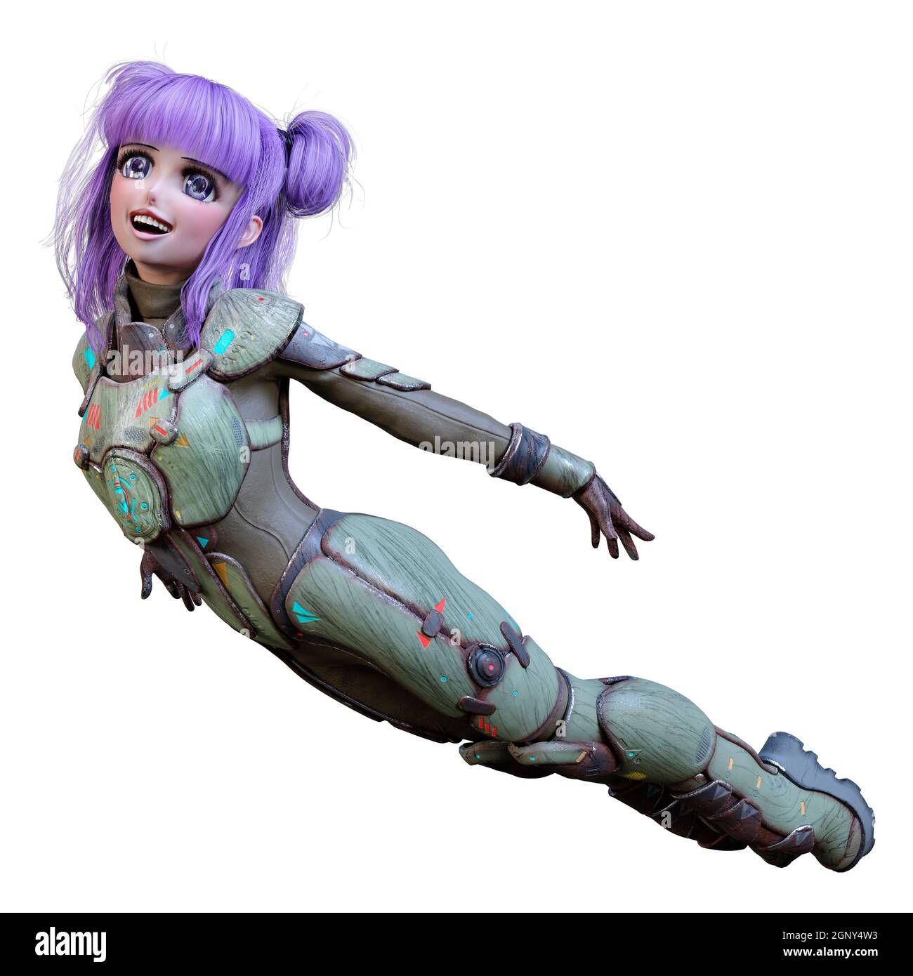 3D rendering of an anime teenager girl with purple hair in an astronaut  suit isolated on white background Stock Photo - Alamy