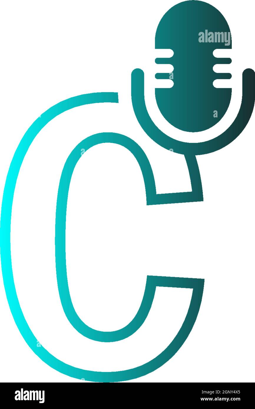 Mic, podcast combine with letters design vector icon Stock Vector