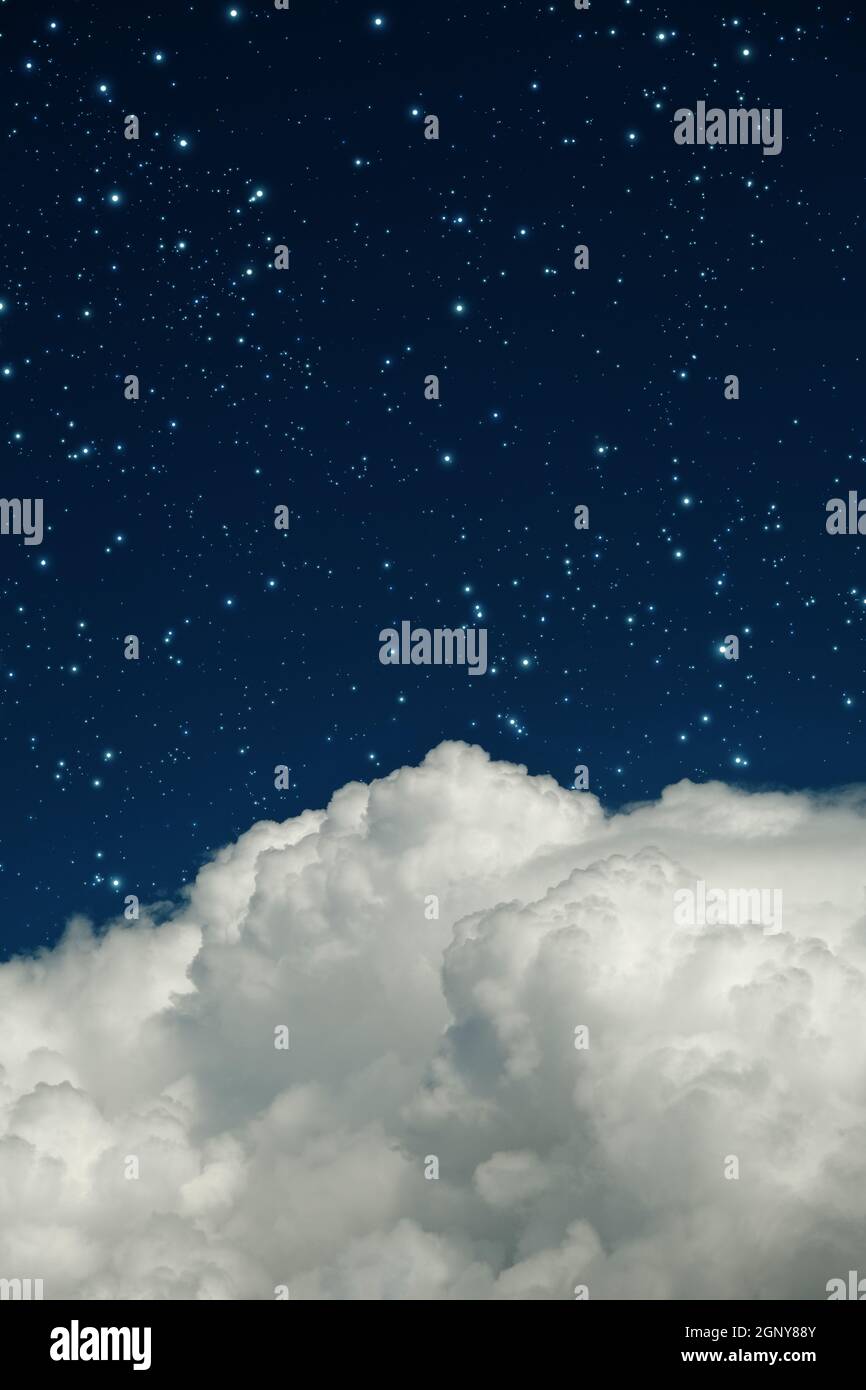 fluffy white cloud on clear blue sky background with stars Stock Photo ...
