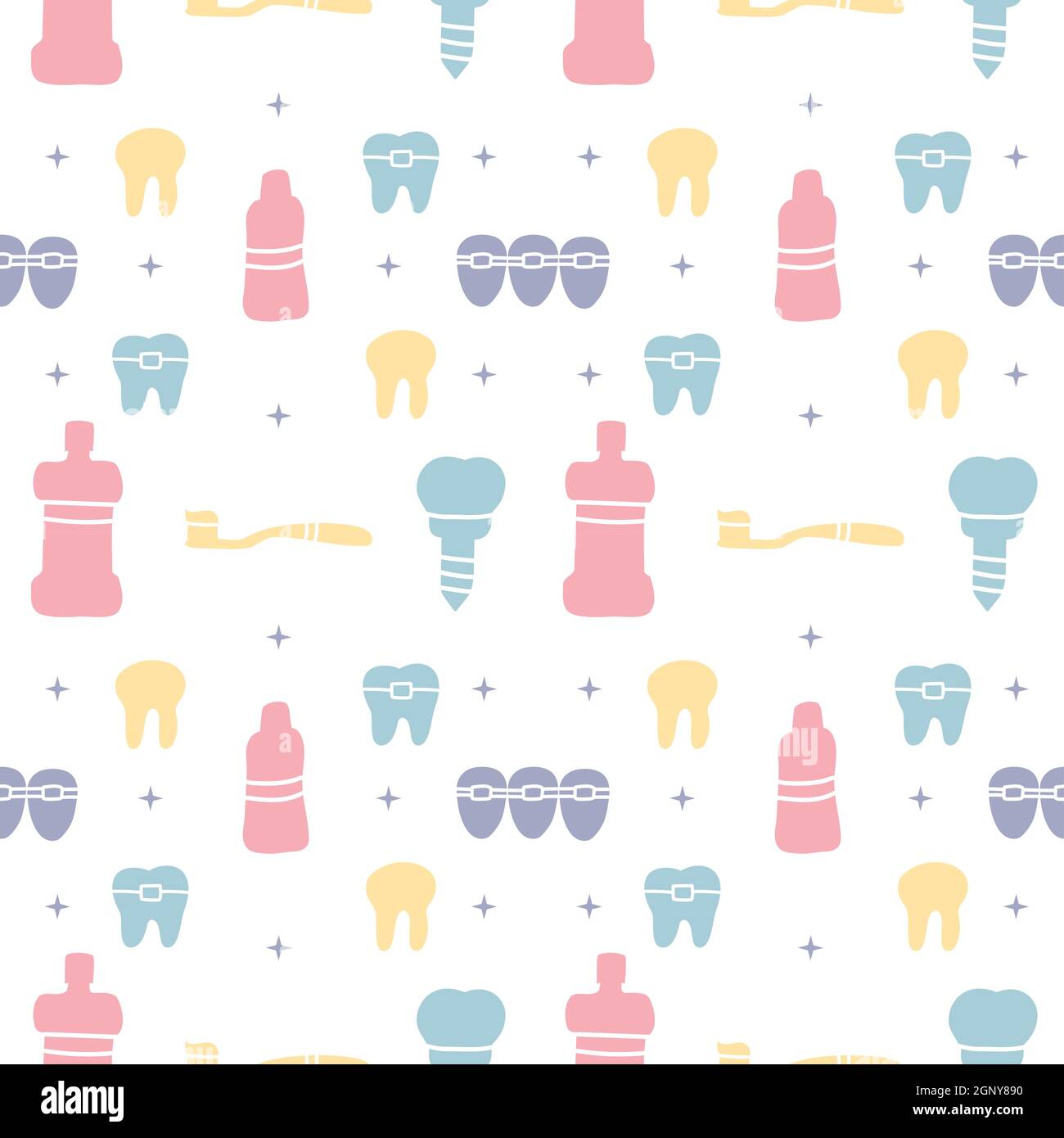 Dental care, Orthodontics Seamless Pattern with Line Icons. Dentist ...