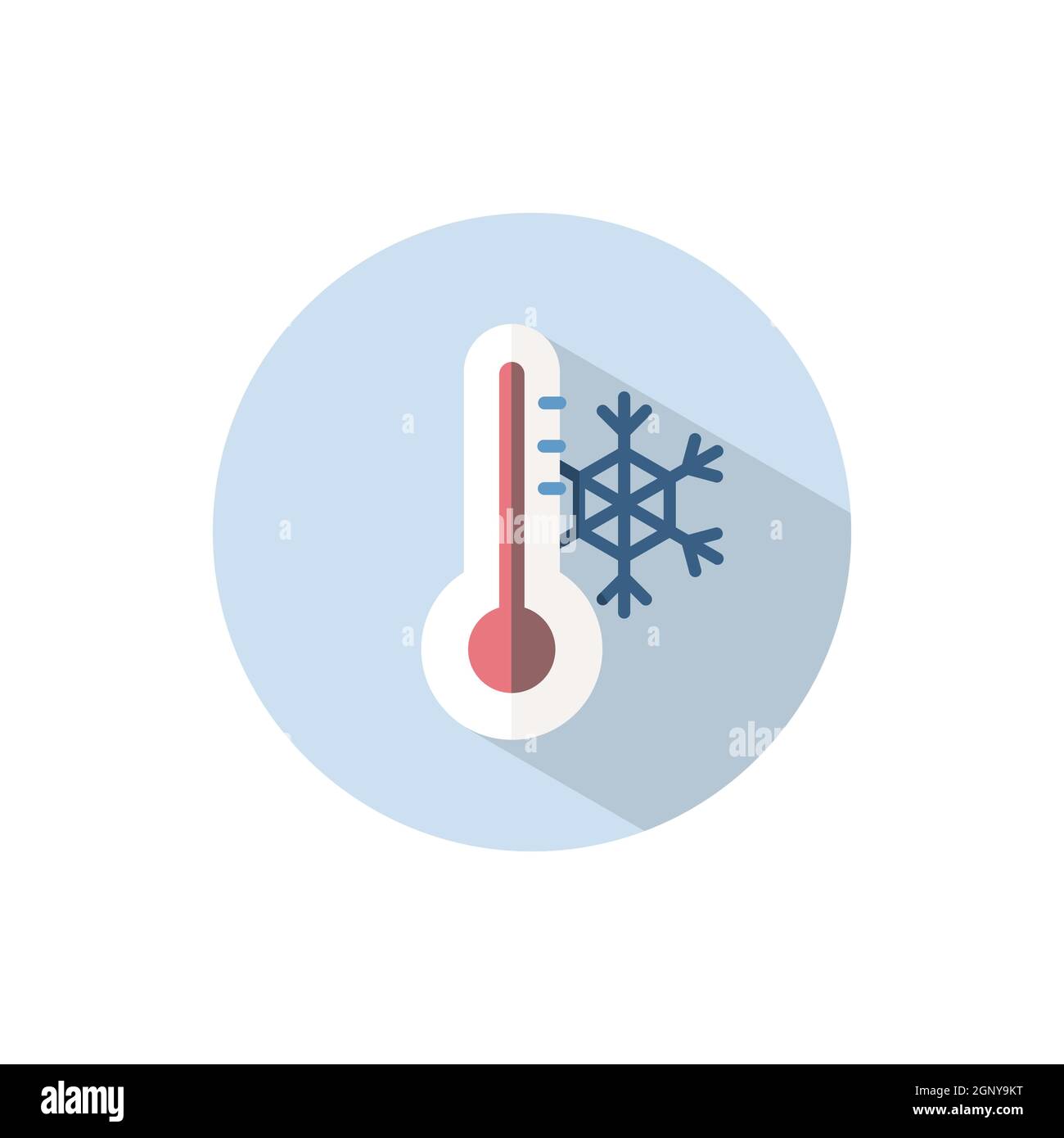 Thermometer. Winter temperature. Flat icon on a circle. Weather vector