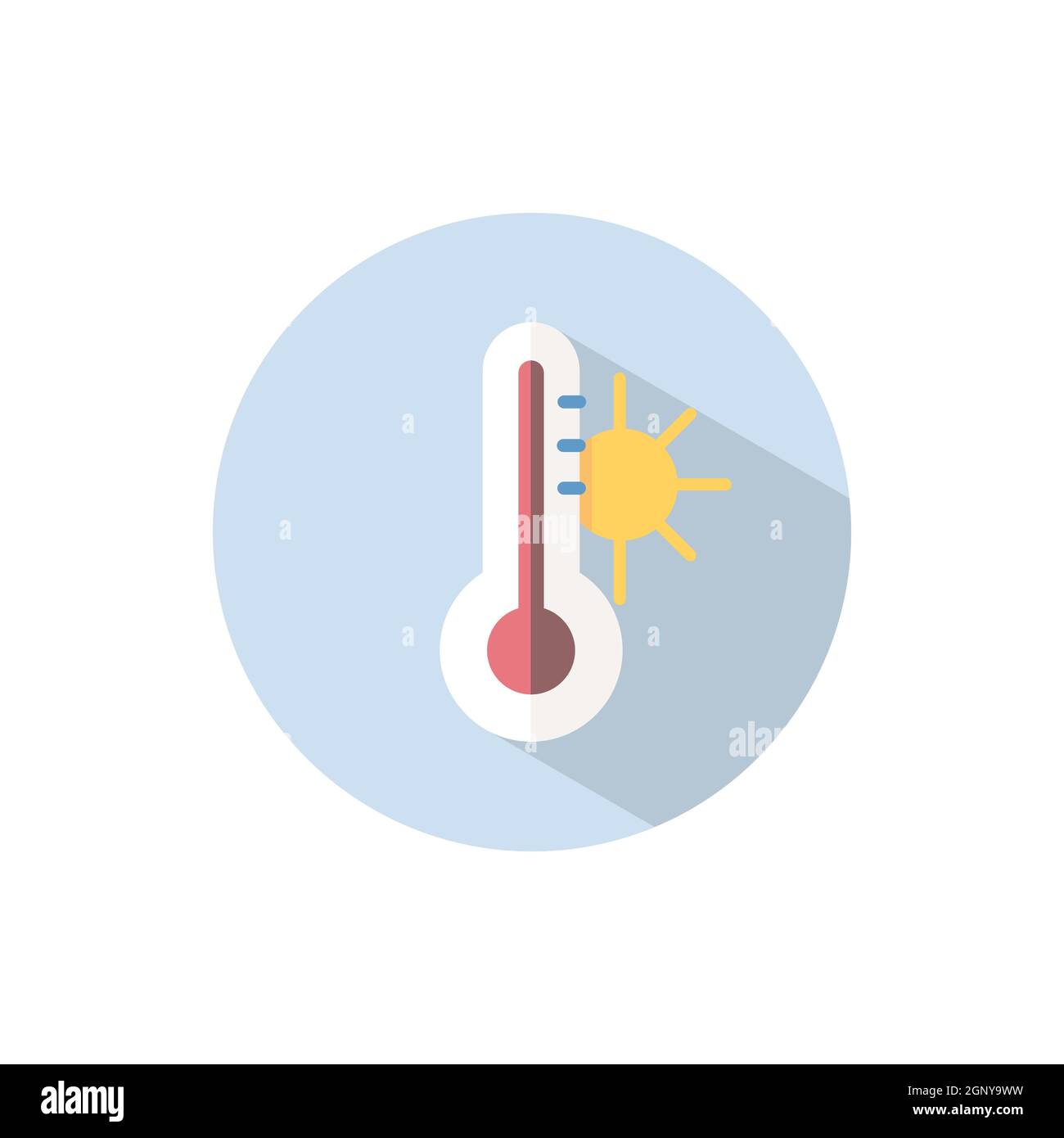 Thermometer. Summer temperature. Flat icon on a circle. Weather vector illustration Stock Vector