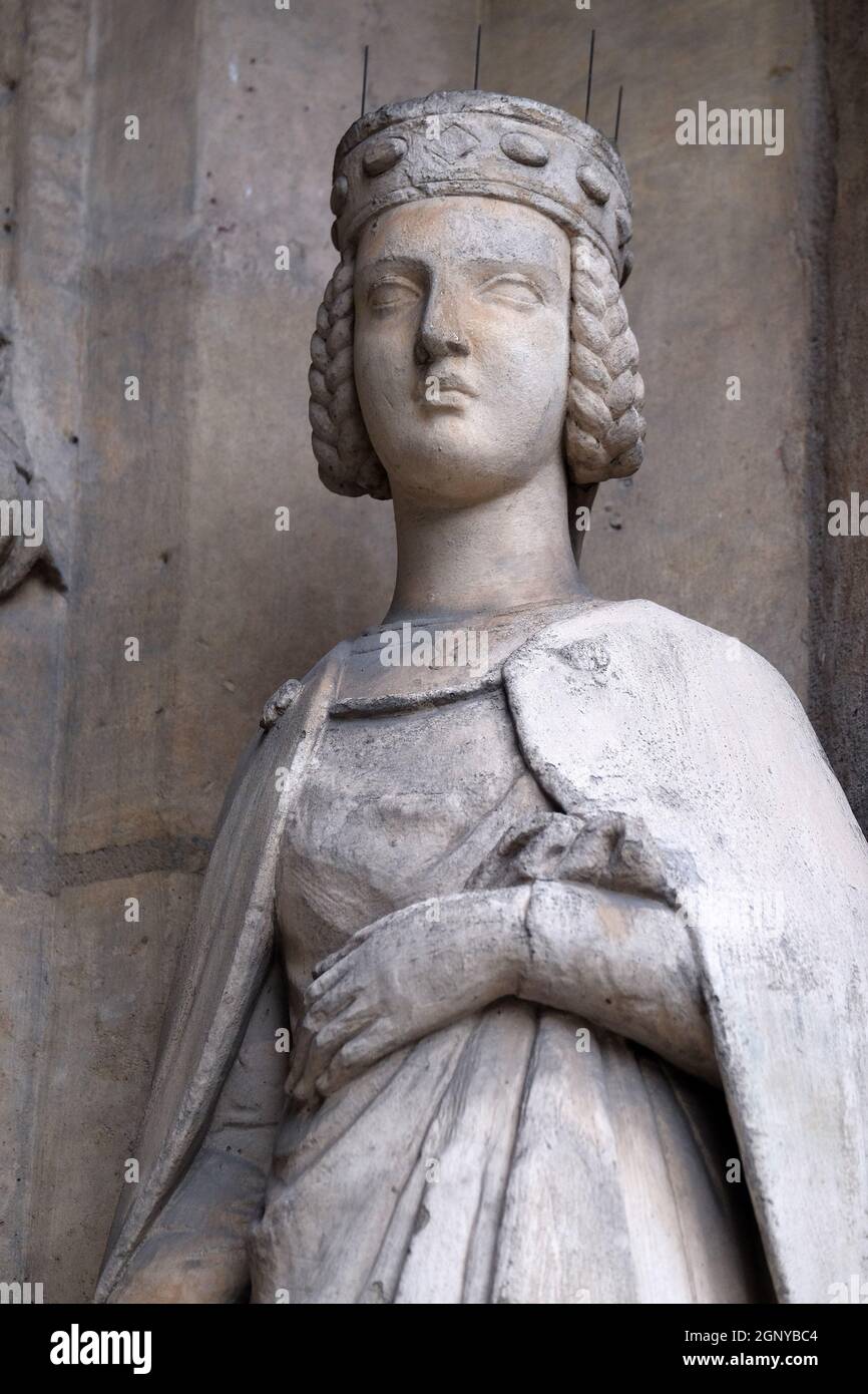 Saint Isabelle of France statue on the portal of the Saint Germain l ...
