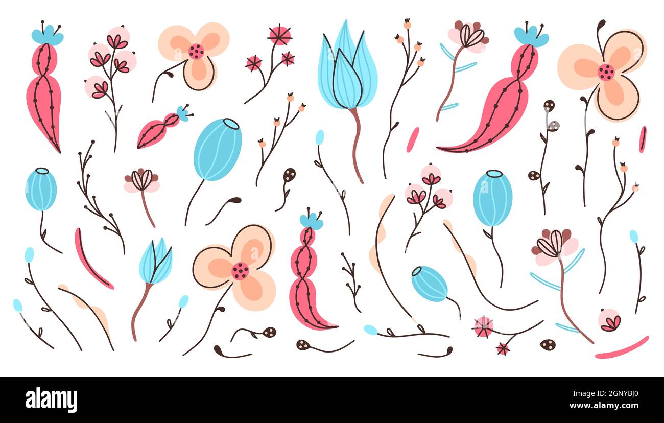 Vector set of hand drawn abstract flowers. Floral composition. Spots ...